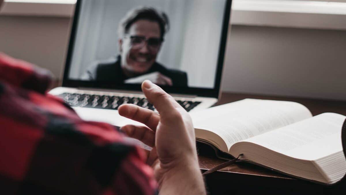 Business leader speaking during a remote video conversation