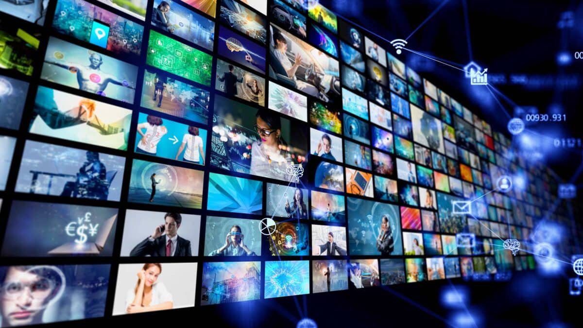 Wall of screens representing the future of broadcast media