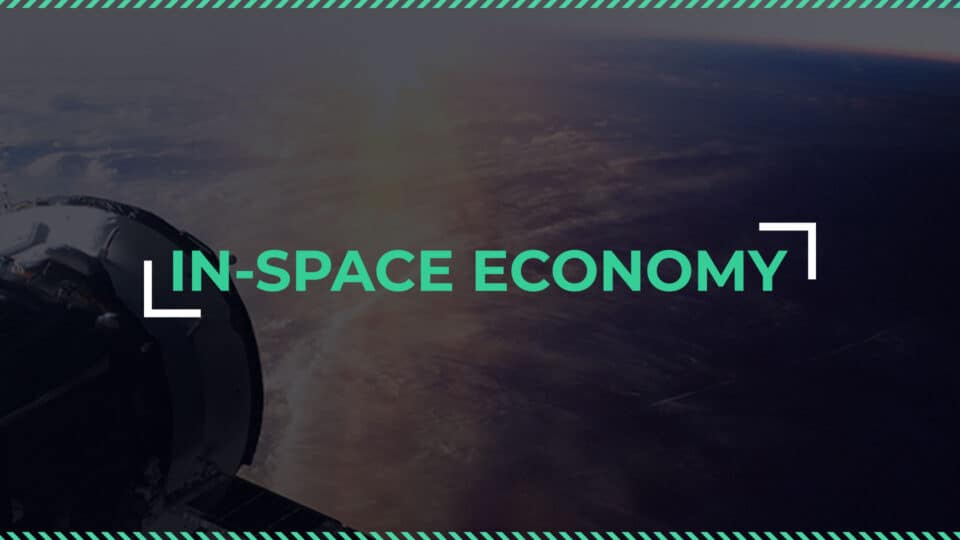 In-space economy title graphic above the curved Earth
