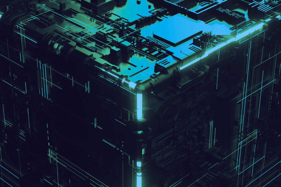 Illuminated server hardware operating inside a dark data centre