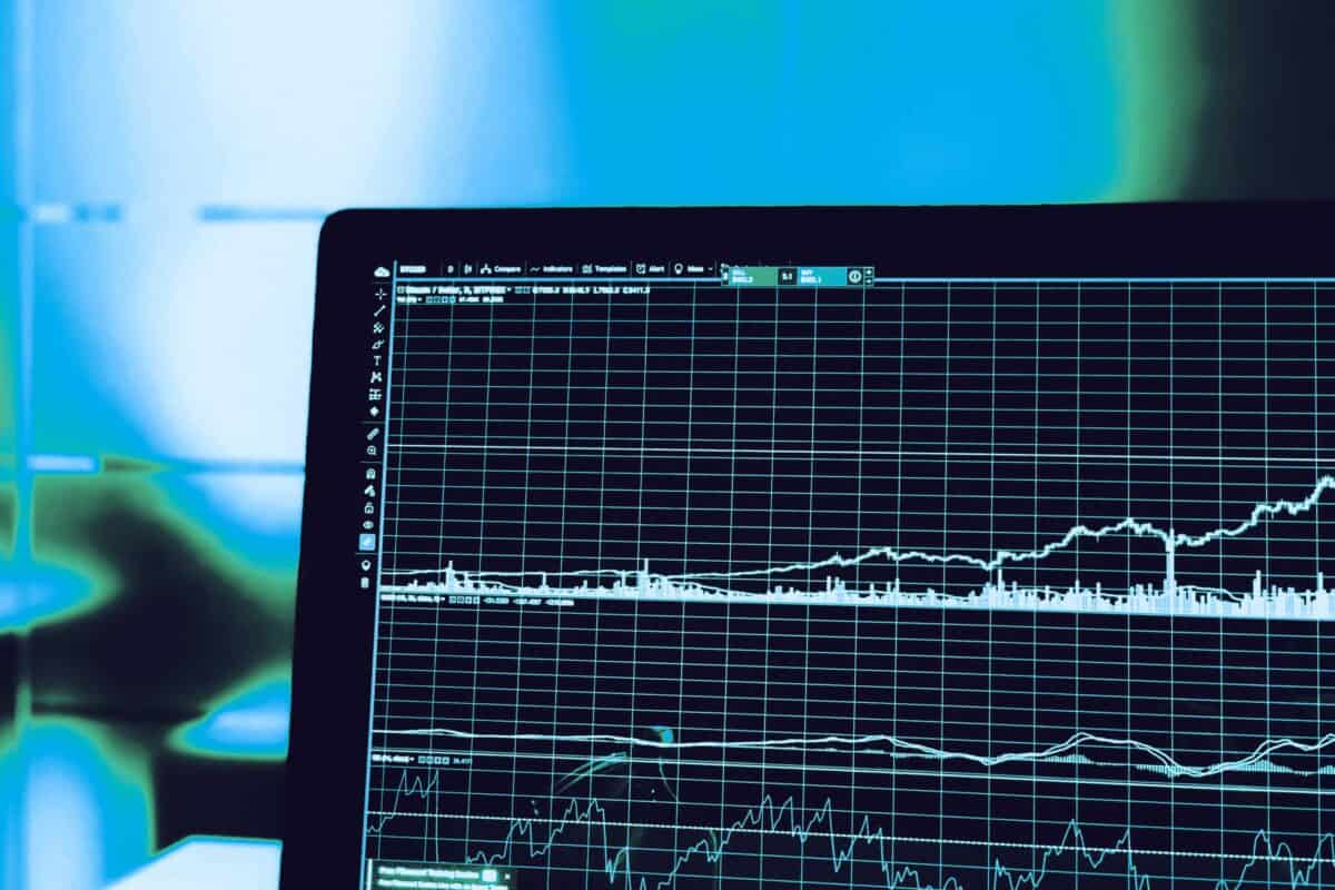 Computer monitor displaying a performance graph in a media workspace