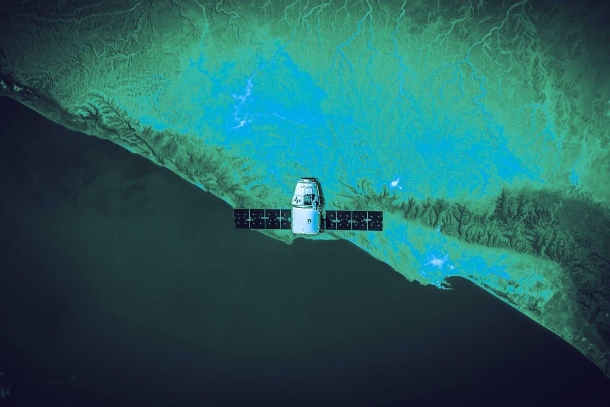 Satellite and ground coverage graphic illustrating global communications reach