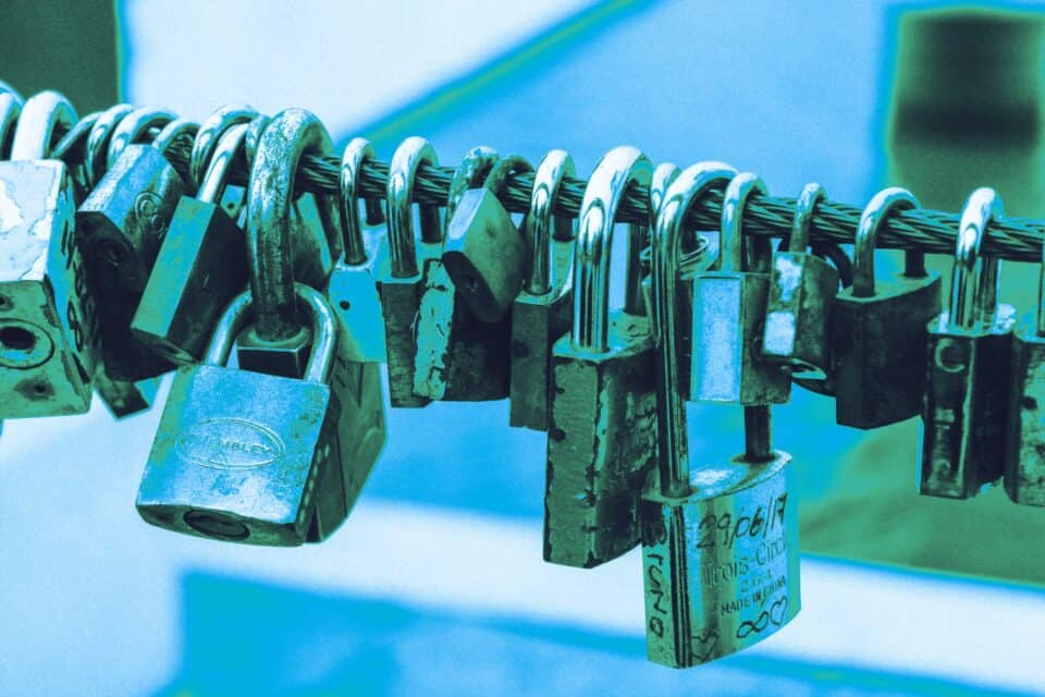 Row of padlocks symbolising protected digital systems and information