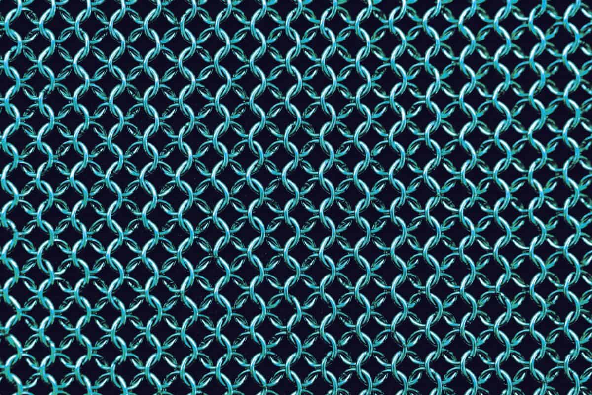 Metallic mesh pattern illustrating connected cyber security infrastructure