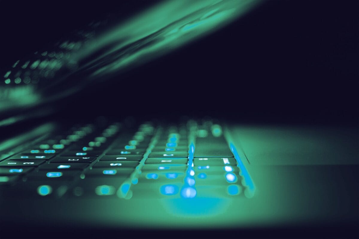 Dark computer terminal displaying green code and security data