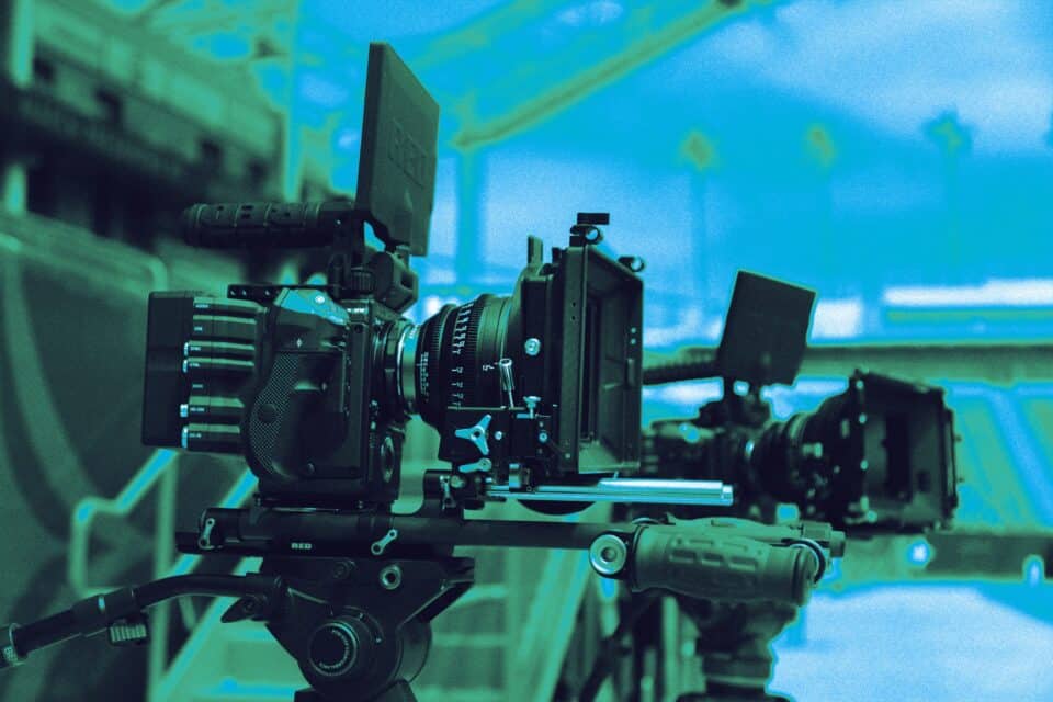 Broadcast equipment and city structures representing digital content transmission
