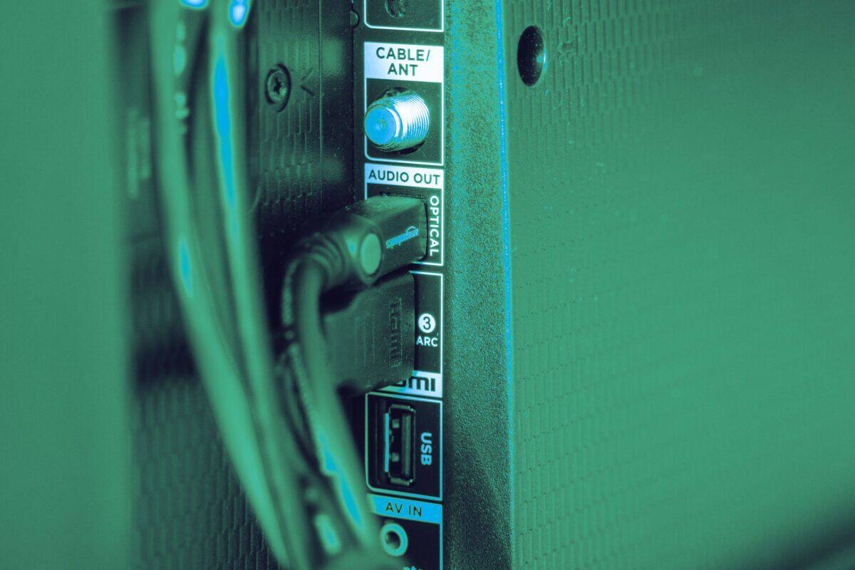 Professional media equipment arranged in a dark production environment