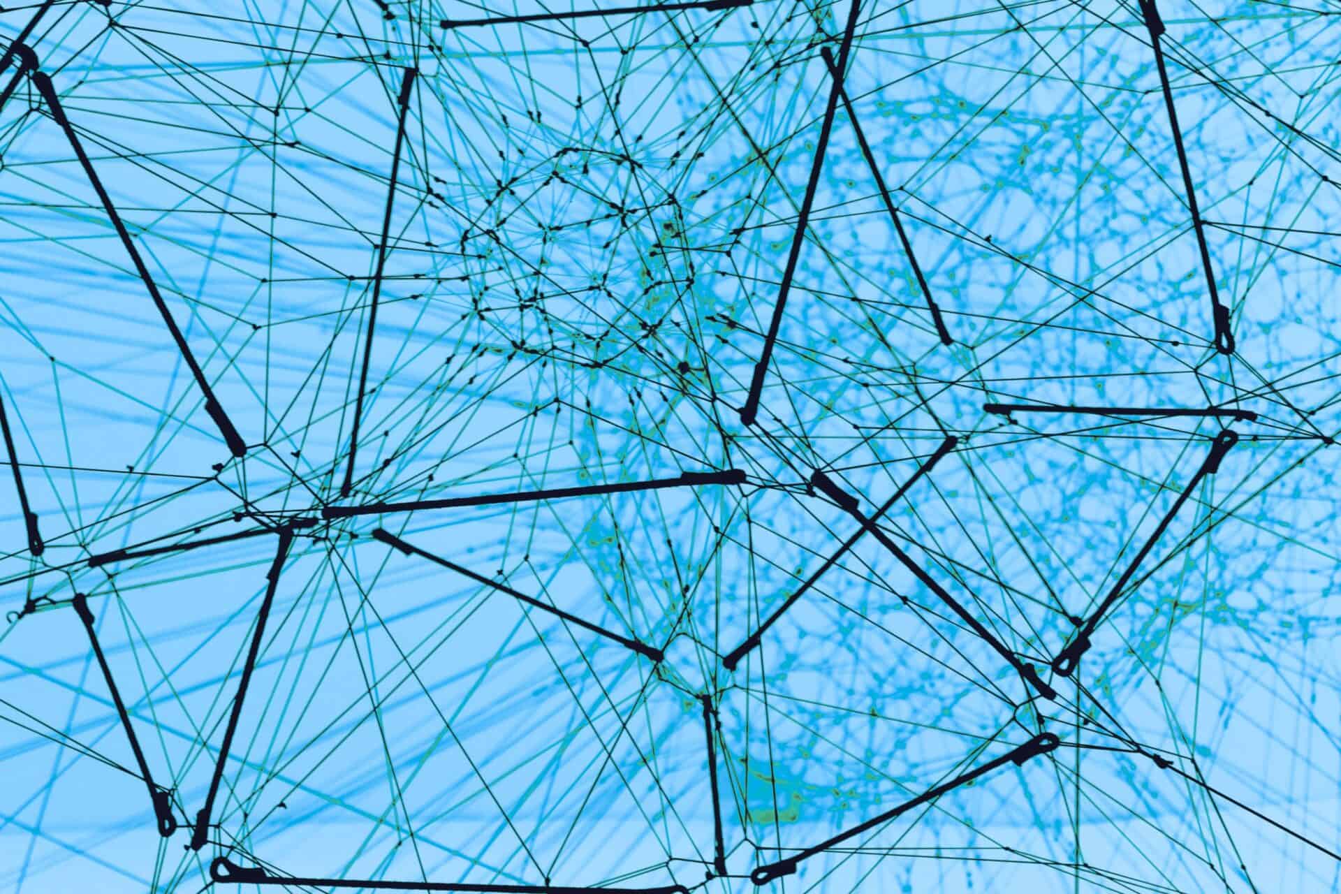 Interconnected lines and nodes forming a digital cyber security network