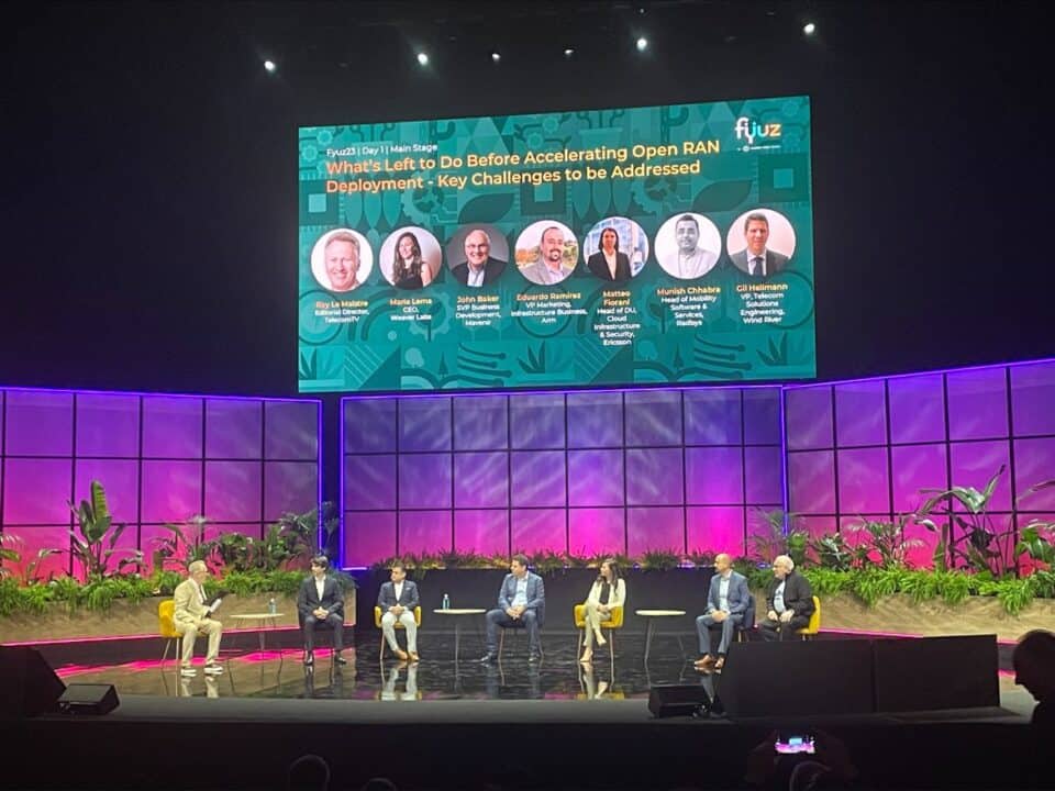 Speakers presented on screen at the FYUZ connectivity conference