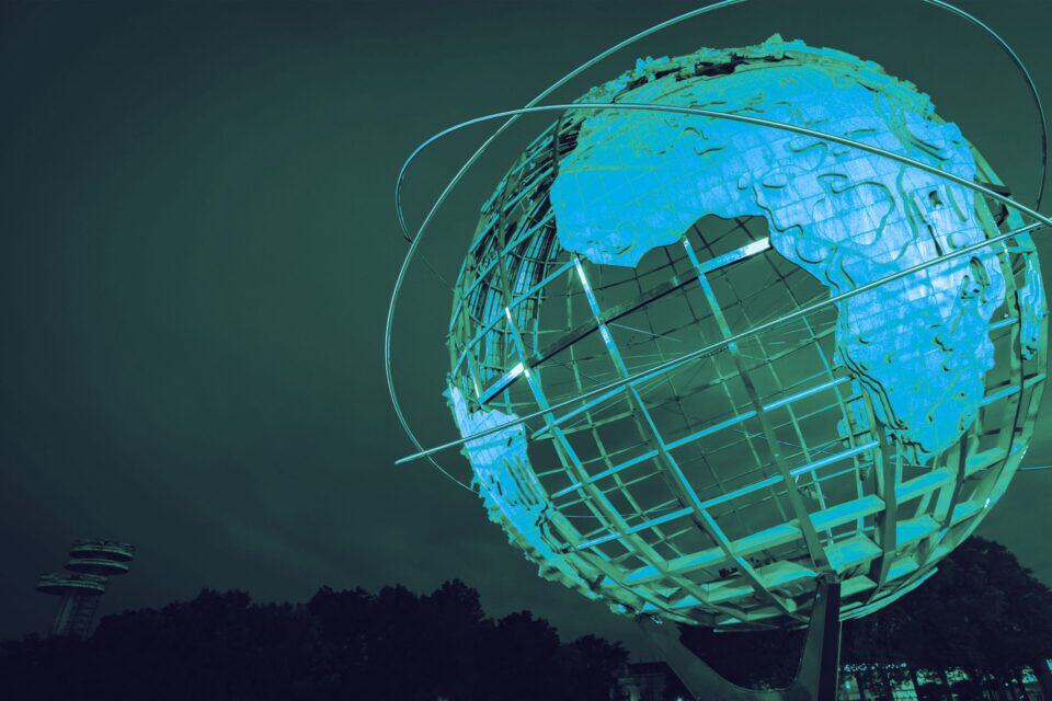 Digital globe surrounded by connected cyber security network lines