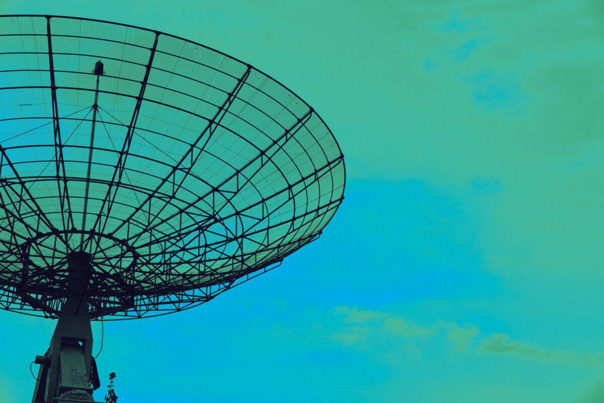 Wireframe satellite dish illustrating communications and connectivity technology