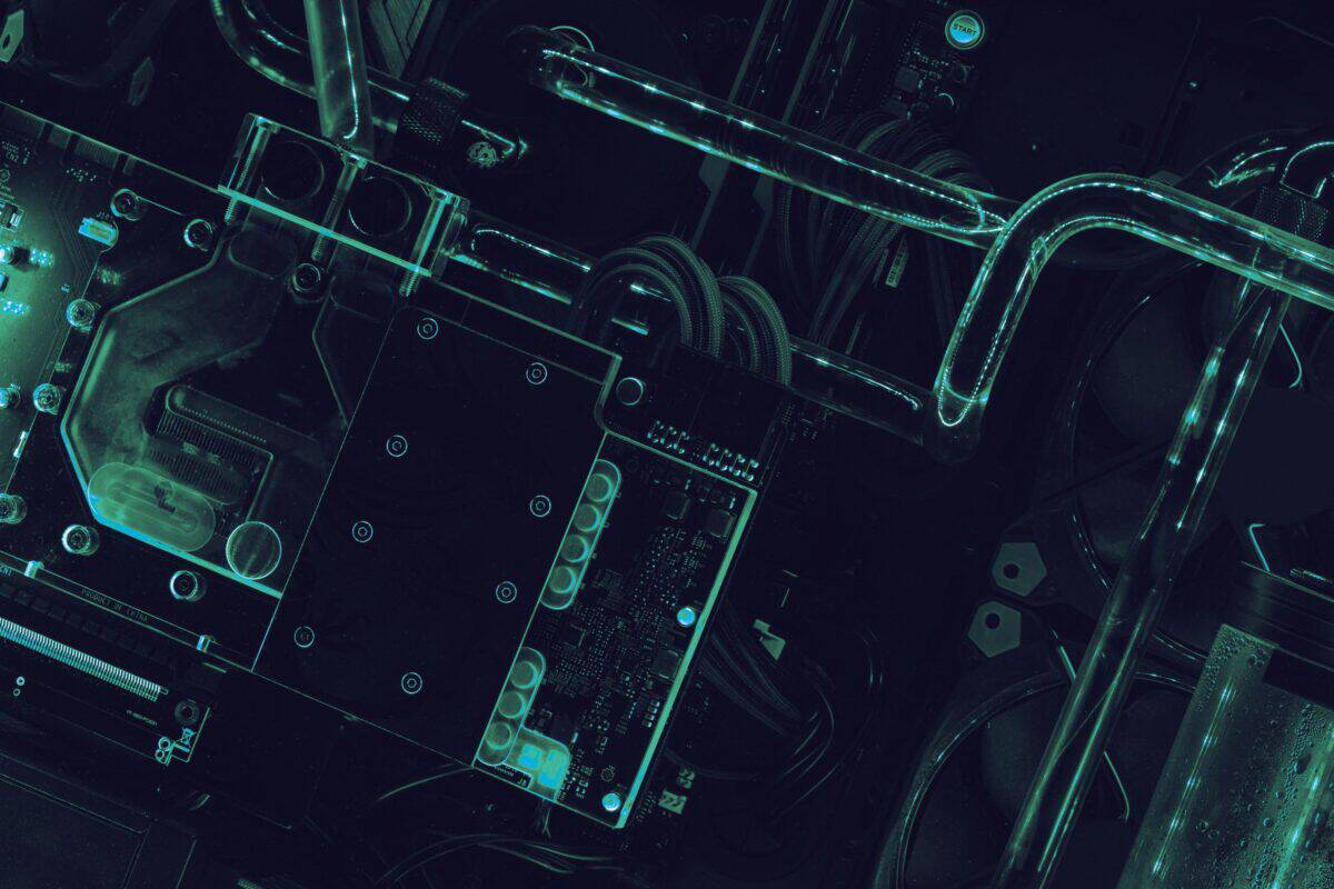Glowing lines and data points across a dark digital network