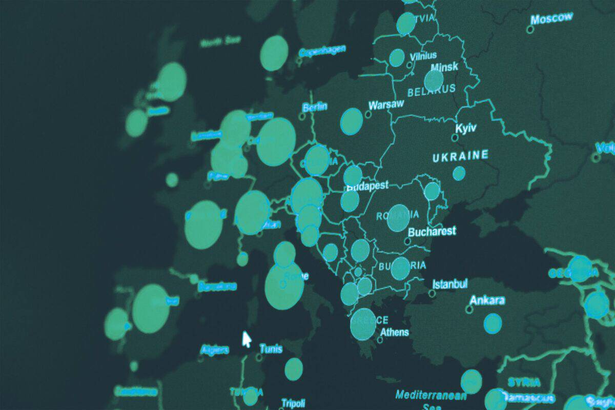 Digital network nodes representing connected satellite communications technology