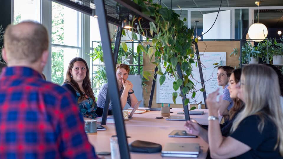 Recruitment professional meeting with a colleague in a modern office