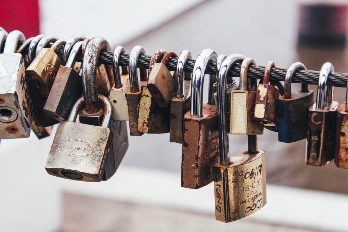 Rows of padlocks representing layered cyber security protection