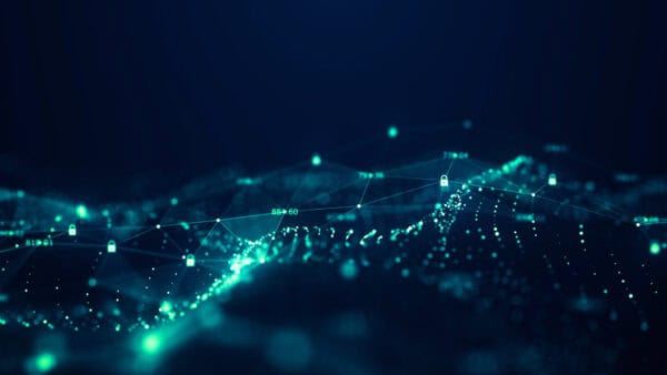 Glowing connections across a dark cyber security network