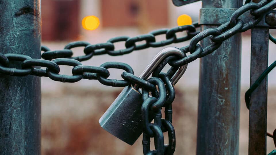 Heavy chain links representing strength and cyber security protection