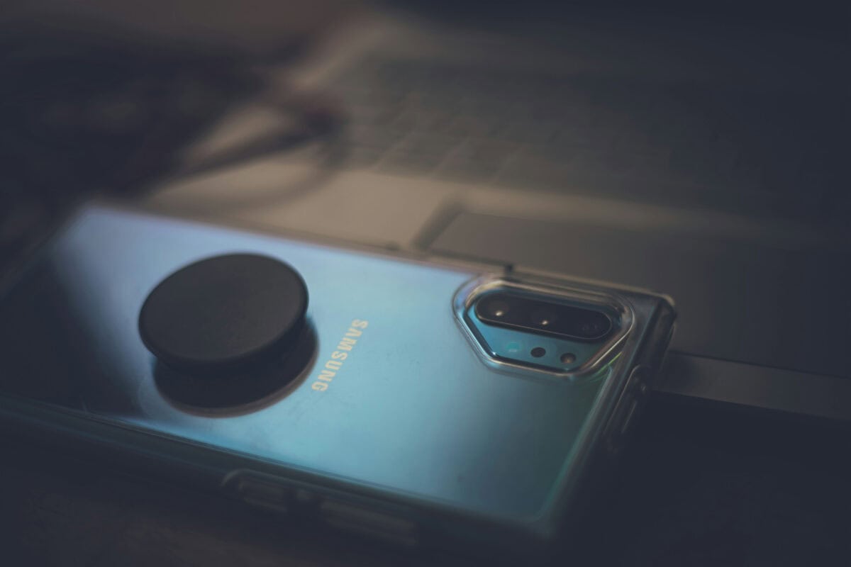 Compact smart speaker on a table for digital content playback
