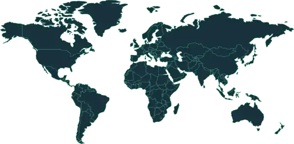 Dark outlined world map showing national borders on a transparent background