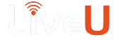 Orange and white LiveU company wordmark with wireless symbol