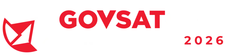 Red and white GovSatCom Conference wordmark